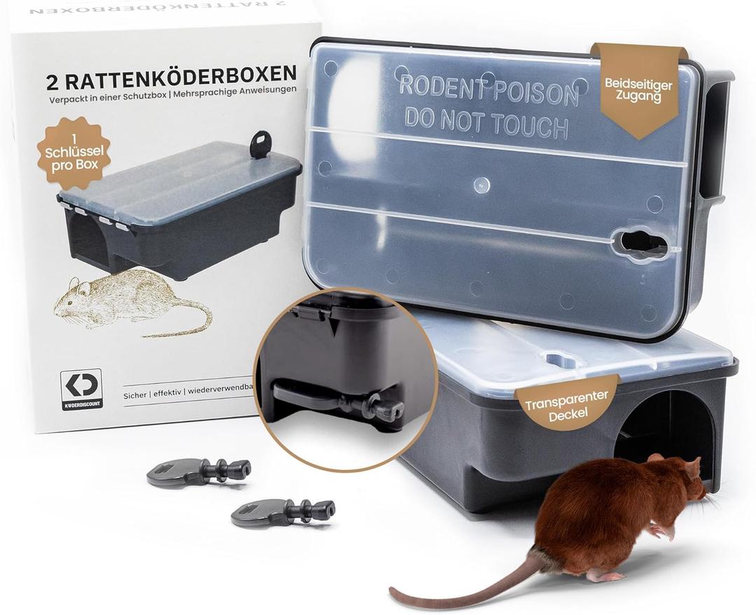 Kder-Discount Mouse & Rat Bait Station (Bait Not Included)  2 Lockable Rat Bait Stations with Clear Lid & Dual Entry  Weather-Resistant, Tamper-Proof Rodent Trap (8.7 x 5.5 x 3.1)