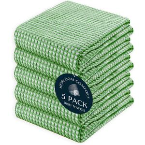 5 Pack 100% Cotton Dual Tone Waffle Weave Kitchen Towels, 16x26 Inch, Super Absorbent, Fast Dry Dishcloth Set, Soft Hand Towels for Cleaning, Durable, Mint Green