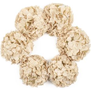 DuHouse 8.7" Silk Hydrangea Flower Heads with Stems Fake Hydrangeas Flowers for DIY Wedding Centerpiece Home Decor, Pack of 6(Sand)