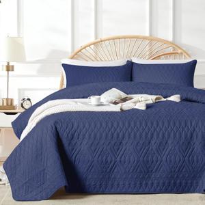 akkialla King/Cal King Size Quilt Bedding Set,Navy Blue Lightweight Microfiber Soft Bedspread,Modern Style Geometric Pattern Coverlet Set for All Seasons,3 Piece(1 Quilt,2 Pillow Shams)