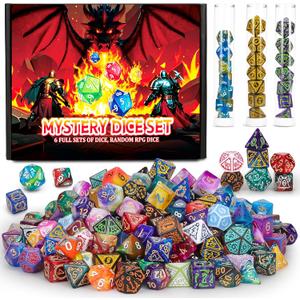 QMAY Mystery Dice Box - 48PCS DND Dice Set, Random Dice Patterns, 6 Surprise Boxes, Polyhedral Dice with Dice Display Tube, D&D Gifts Box for Dungeons and Dragons, RPG, MTG,Role Playing Table Game