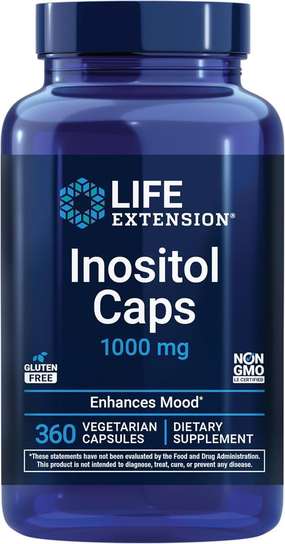 Life Extension Inositol Caps – 1000 mg, Myo-Inositol – Mood Health, Well-Being, Healthy Metabolism, Hormone Balance – Gluten-Free, Non-GMO, Vegetarian – 360 Capsules Exp Date 03/2028