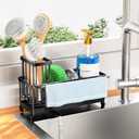 Cisily Sponge Holder for Kitchen Sink, Sink Caddy Organizer with High Brush Holder, Kitchen Countertop Organizers and Storage Essentials, Rustproof 304 Stainless Steel (Black With Towel Rack, 9.25)