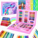 homicozy Art Supplies, Mermaid Drawing & Coloring Set with Crayons, Colored Pencils, Markers, Sketchbook, Watercolor Cakes, Stencils, Arts and Crafts Painting Kit for Kids Ages 4-10, Girls Boys Gift