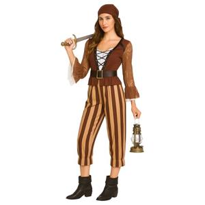 EraSpooky Women Pirate Costume Classic Striped Buccaneer Outfit, M
