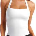 LASLULU Womens Sexy Halter Sports Bra Workout Tops Wirefree Sleeveless Gym Yoga Tank Tops Y2k Casual Crop (White, L)