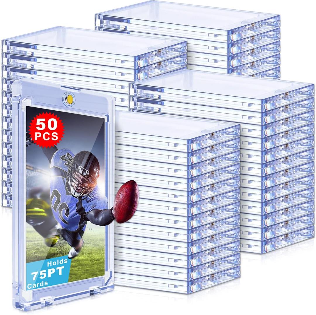 75pt One Touch Card Holder: 50ct Magnetic Card Cases for Trading Cards, U-V Protection 75 pt Magnetic Card Holder for Sports Game Cards, Football, Baseball