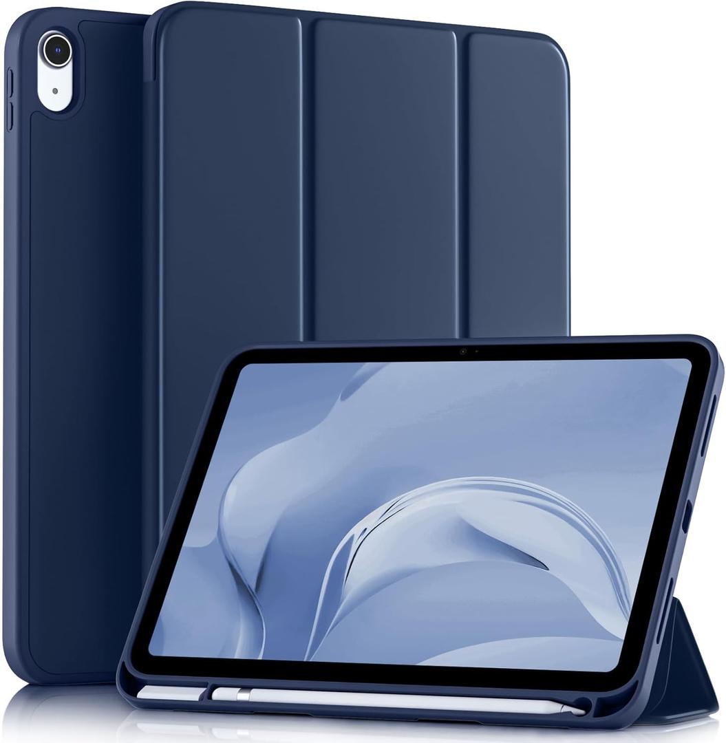 Akkerds Compatible with iPad (A16) 11th Generation Case 11 Inch 2025, for iPad 10th Generation Case 10.9 Inch 2022 with Pencil Holder, Slim Trifold Stand Protective Cover with Soft TPU Back, Navy Blue