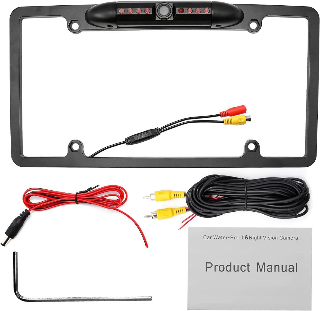 License Plate Backup Camera, Night Vision Rear View Camera with 8 LEDs 170 Viewing Angle, Waterproof Backup Rear Camera for Cars, Universal Reversing Assist Security