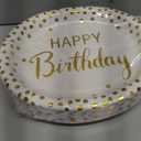 50Pcs Gold Birthday Oval Paper Plates 10" x 12" Large Heavy Duty Disposable White Gold Happy Birthday Theme Decorations Golden Dessert Party Plate for Women Men Winter Xmas Eve Holiday Party Supplies