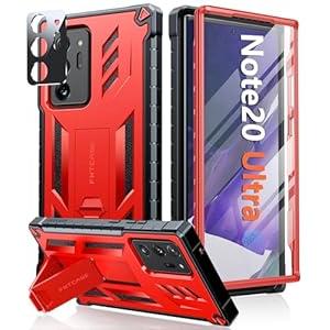 FNTCASE for Samsung Galaxy Note-20-Ultra Case: Military Grade Drop Proof Protection Phone Cover with Kickstand | Heavy Duty Shockproof Matte Textured Note20 Ultra 4G 5G Cases - 6.9 Inches Red