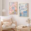 2PCS Pink And Blue Coastal Cowgirl Wall Art Surfboart Wall Decor Unframed | Coastal Girl Posters Beach Pictuers Cowboy Boots Prints for College Girls Dorm Bathroom Gallery Bedroom