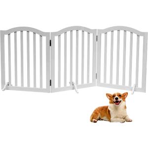Foldable Wooden Dog Gate - 3-Panel Freestanding Pet Fence, 23.6 Inches, White - Suitable for Doorways & Stairs, Also Works as Baby Gate.