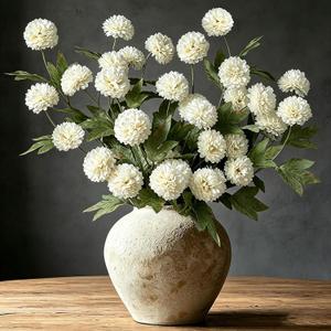 6PCS Long Stems Faux White Flowers Realistic Artificial Fall Flowers Indoor Fake Mums 25.5" Faux Silk Mums Flower Stems for Vases Flowers Artificial for Decoration Farmhouse Home Decor