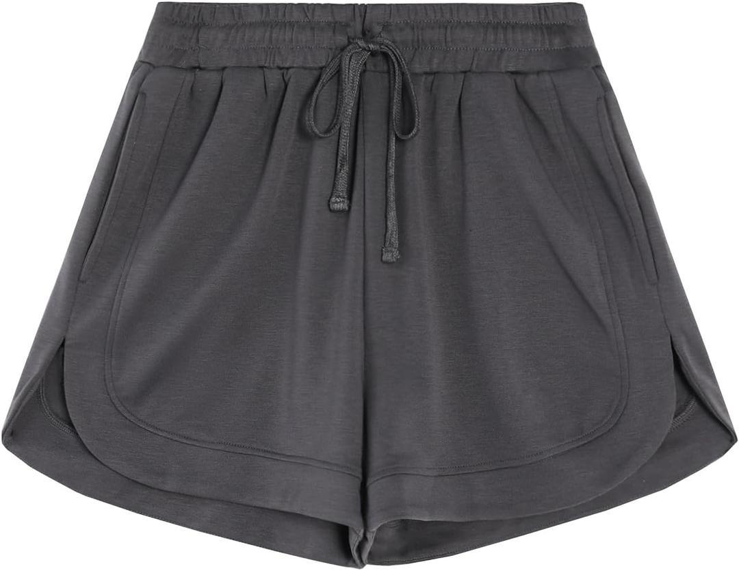 SOFIA'S CHOICE Women Athletic Shorts Drawstring High Elastic Waisted Shorts with Pockets (Gray, S)
