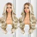 Highlight Blonde Lace Front Wig for Women 13x4 Body Wave Synthetic Wigs Balayage Pre-plucked Long Wavy Wig 150% Density Heat Resistant Hair Replacement Wigs 26 Inch