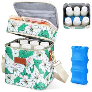 PIIOSER Breastmilk Cooler Bag with Ice Pack, Fits 6 Baby Bottles Up to 9 Oz, Stylish Baby Cooler Travel Bags with Shoulder Strap, Double Layer & Leakproof for Nursing & Working Moms Daycare, Floral