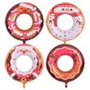 4 Pcs Christmas Donut Balloons Santa Snowman Gingerbread Reindeer Balloons for Christmas Sweet Birthday Party Decorations