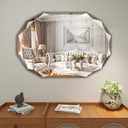 28" x 20" inch Silver Frameless Rectangular Bathroom Mirror, Irregular Beveled Edge Wall Mirror, Modern Vanity Mirror for Living Room, Bedroom and Entryway