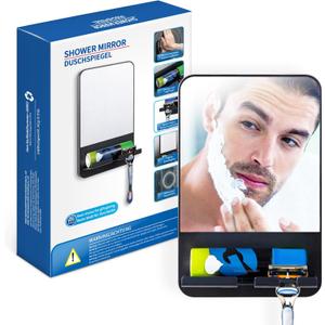 TAILI Shower Mirror Fogless for Shaving, Shaving Mirror for Shower with Razor Holder Hook, Anti Fog Mirror with Strong Suction, Removable, Bathroom & Shower Accessories, Black (10.3"L x 6.4"W)