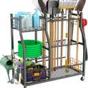 WALMANN Garden Tool Organizer with Wheels for Garage, Large Storage Capacity, Rakes/Shovels/Yard Tools Storage Stand for Shed, Garden, Indoor/Outdoor Long-Handled Tools Rolling Cart