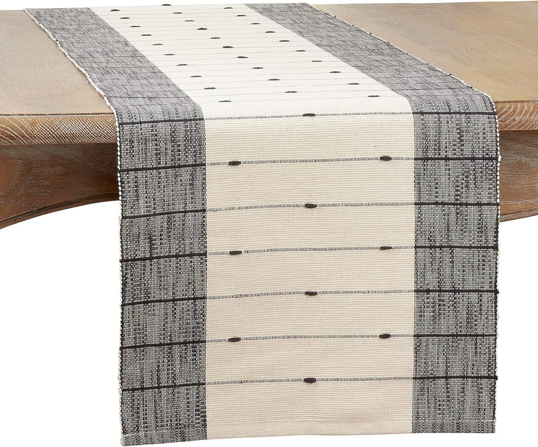 Saro Lifestyle Thin Stripe Table Runner, Black/White, 16"x72"