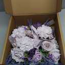 TINGE TIME 7 Inch Artificial Flowers Wedding Bouquets for Bridesmaid, Set of 4, Lavender Bride Tossing Bouquet for Rustic Wedding Ceremony Bridal Shower Rehearsal Dinner Vintage Party