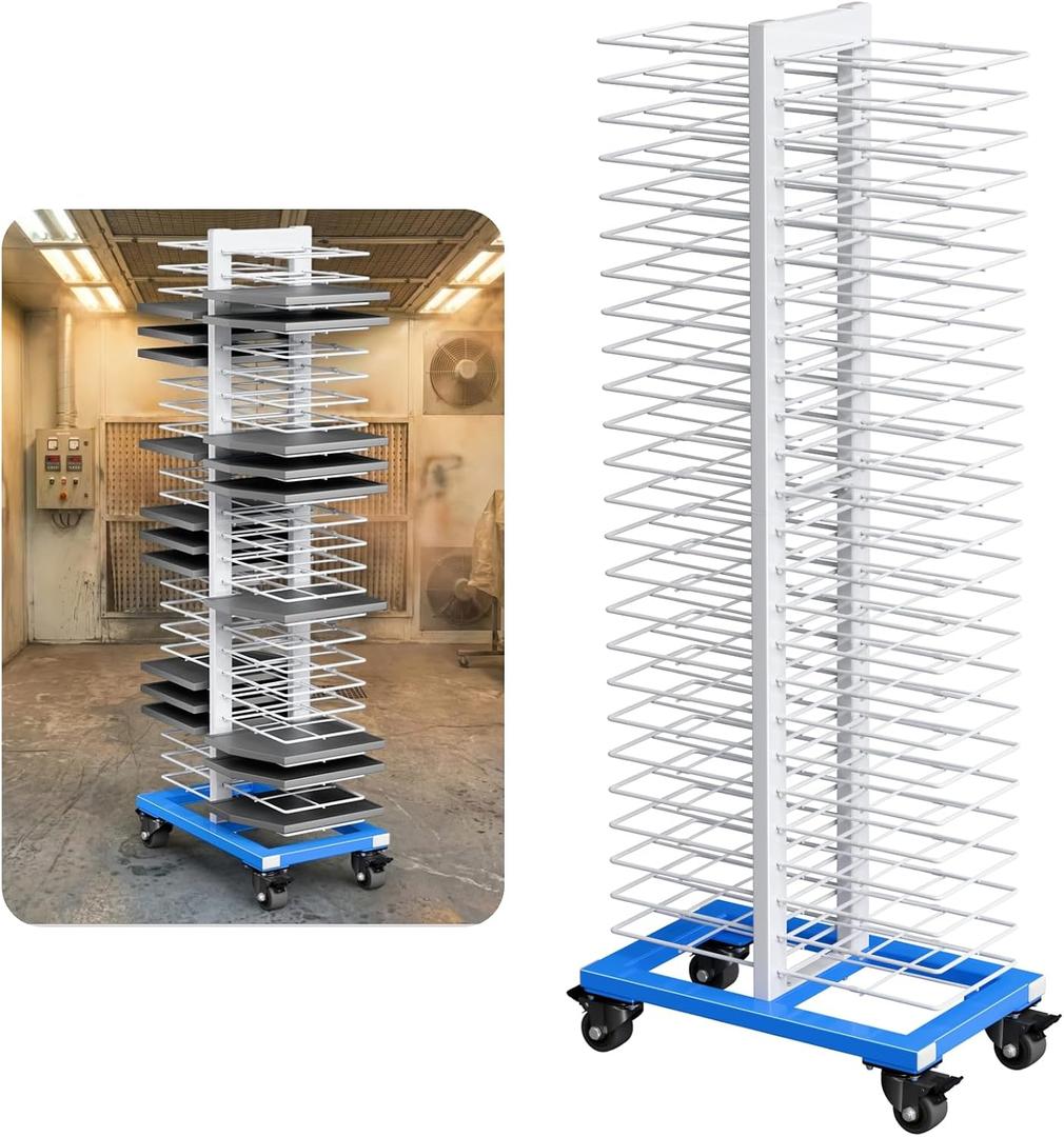 50-Shelf Paint Drying Rack Heavy-Duty Steel Cabinet Door/Art/Painting Drying Rack with 4 Locking Casters, 25 lbs per Shelf Suitable for Panels,Drawing,Artwork & Cabinet Doors