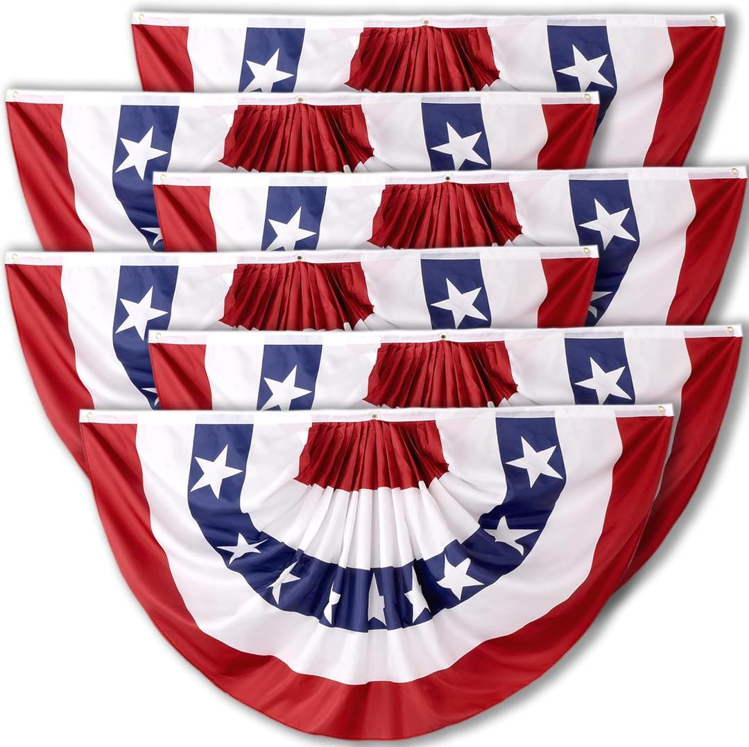 1.5x3 FT American Patriotic Pleated Fan Flag - USA Bunting Flag for 4th of July Decorations Fourth of July Decorations, Half Fan Banner American Flags for Outside, Outdoor Porch Decor-6 Packs