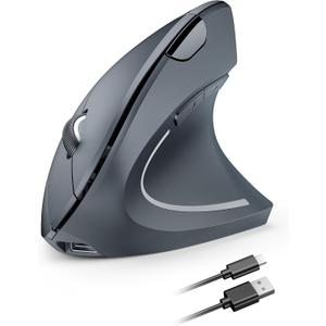 TECKNET Ergonomic Wireless Mouse, Rechargeable Mouse Wireless Silent for Carpal Tunnel Right Hand, 2.4GHz USB Vertical Mouse Wireless for Laptop, 5 Adjustable 4800 DPI, Computer, MacBook, Desktop (Grey)