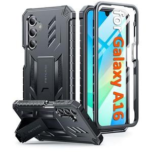 FNTCASE for Samsung Galaxy A16 5G Case: with [Built-in Screen Protector & Kickstand] [Military-Grade Drop Protection] Heavy Duty Protective Full Body Shockproof TPU Phone Cover Black