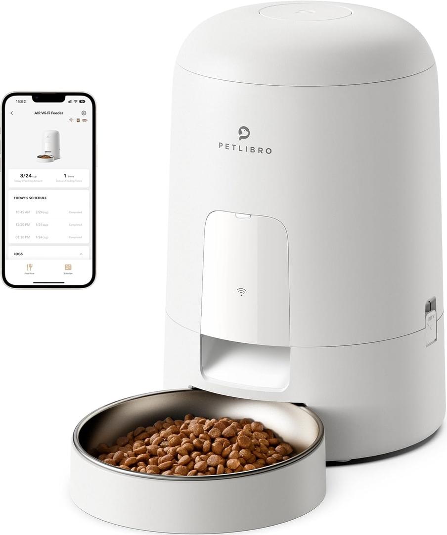 PETLIBRO Automatic Cat Feeder, Wi-Fi Rechargeable Cats Food Dispenser Battery-Operated with 30-Day Life, AIR 2.4G Wi-Fi Timed Pet Feeder for Cats & Dogs, 2L Auto Cats Feeder, White