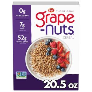 Grape-Nuts Original Cereal, Crunchy Whole Grain Wheat and Barley, Non-GMO, 20.5 oz Box (20.5 Ounce (Pack of 1))