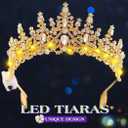 JEAIRTS Light Up Rhinestone Crown Gold Wedding Tiara Headpiece Led Crystal Bridal Hair Accessories for Women