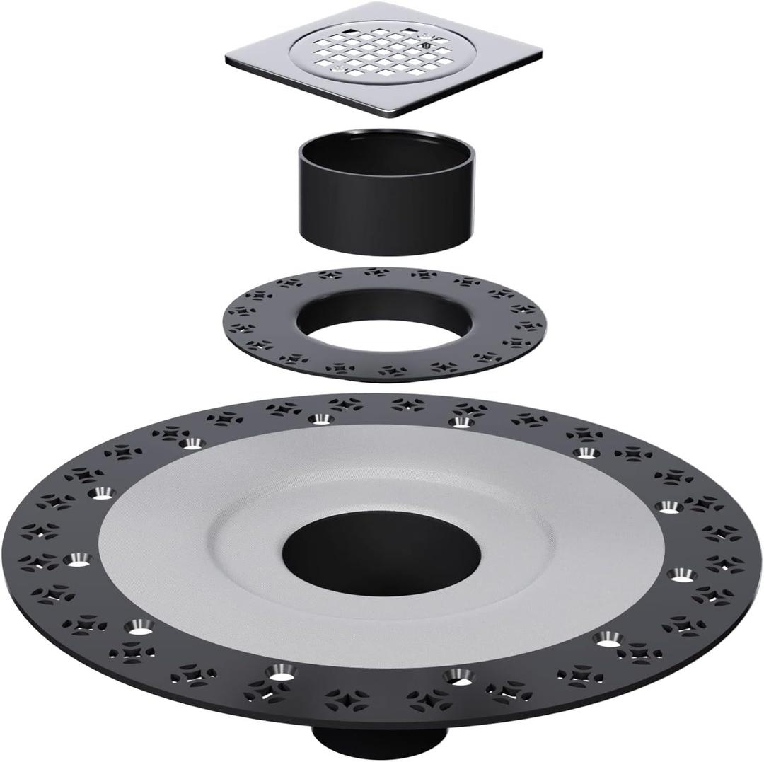 Shower Drain Kit 4 Inch Stainless Steel Grate with Vertical ABS 2 Inch Flange for Schluter Systems Kerdi Drain - Brushed Nickel