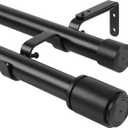 1 Inch Double Curtain Rod 30 to 124 Inch Heavy Duty Double Curtain Rods for Windows Adjustable Telescoping Double Curtain Pole for Bedroom Kitchen Office Living Room (Black)