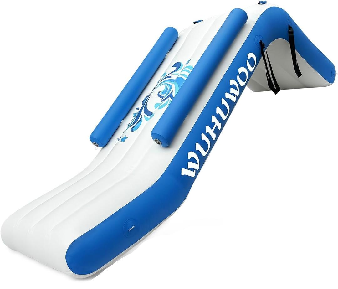 WUHUWOO Pontoon Waterfall Slide, Inflatable Pontoon Boat Water Slide for Kids Backyard Pool Sea