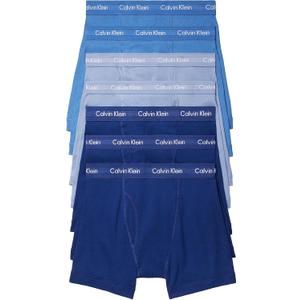 Calvin Klein Men's Cotton Classics 7-Pack Boxer Brief (Medium, 3 Blue Depths, 2 Boardwalk Blue, 2 Water Reflection)