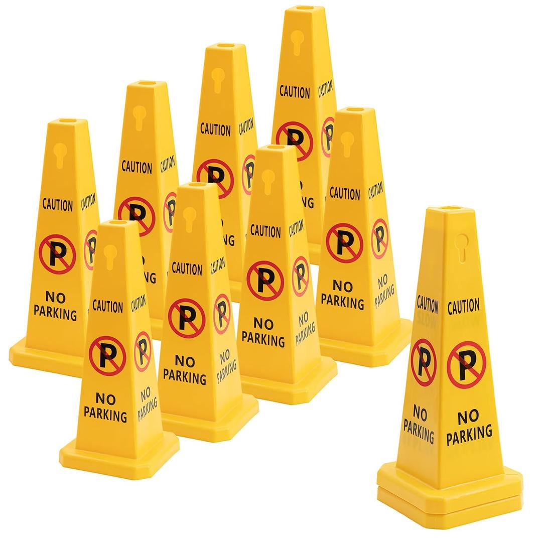 10 Pack No Parking Cones 26 Inch Four Sided Safety Traffic Signs Yellow