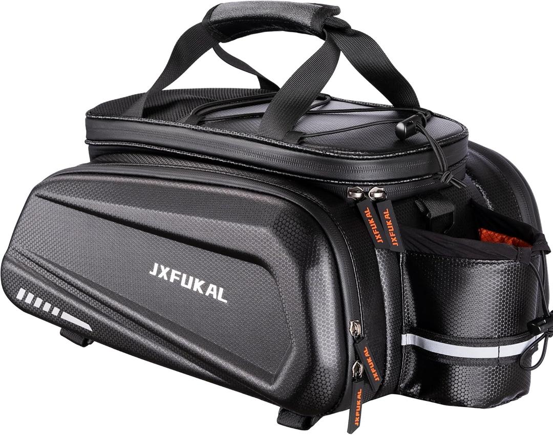 JXFUKAL Bike Bags for Bicycle Rear rack - 40L Hard Shell Waterproof Bike Ebike Trunk Pannier Saddle Seat Bag Carrier with Reflector, Rain Cover & Shoulder Strap for Commuter Travel Outdoor