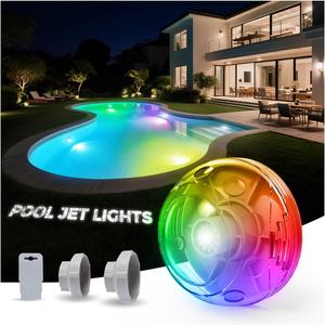klleyna Pool Return Jet Light LED - Water Powered Underwater Lights for Above & Inground Swimming Pool, Swimming Pool Jet Nozzles Lights, Pool Spa Return Fittings Replacement 7 Modes (White)
