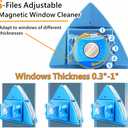 Double-Sided Window Cleaner Glass Wiper Magnetic Cleaning Tools, 5-Gears Adjustable Magnetic Glider Washing Brush Tools, for High-Rise Double Thick Glazed Windows Thickness 0.3"-1" (Blue)