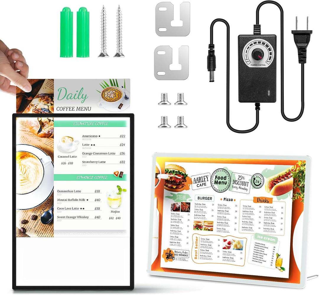 11x17 Tabletop LED Sign Holder Light Up Menu Board Backlit Poster Advertising Display Light Box for Restaurant, Bar, Hotel, Events, Store, Office, Wedding (Black)