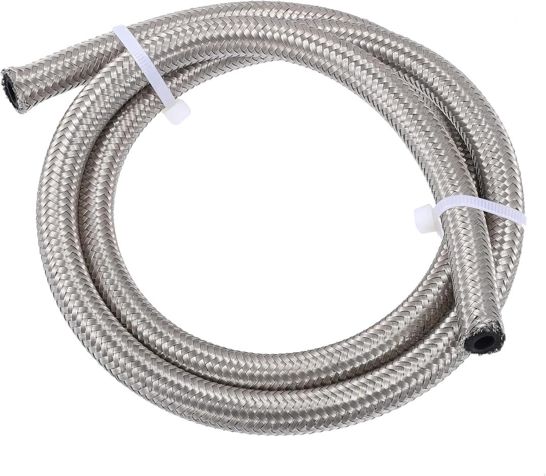 X AUTOHAUX 3ft 4AN Fuel Hose AN4 Universal Car Braided Stainless Steel CPE Oil Fuel Gas Line Hose Silver Tone