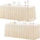 2 Packs Light Champagne Polyester Table Clothes for 6 Foot Rectangle Tables, Wrinkle Free Fitted Table Cover 6ft Stretch Tablecloths with Skirt for Parties Weddings Birthday Banquet Baby Shower
