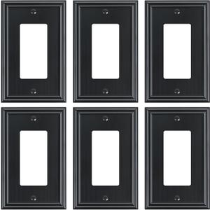 6-Pack Decorator Outlet Cover Plate, Black Decorative Switch Plates and Outlet Covers, Durable Zinc Alloy Wall Plates for Electrical Outlets, Receptacle, GFCI Outlet, Dimmer Switch