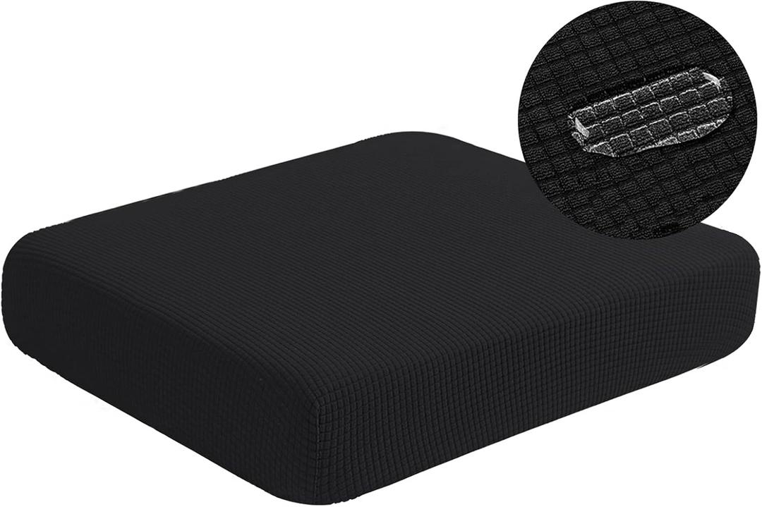 SICHOWEL Water-Repellent Sofa Cushion Covers Jacquard High Stretch Fabric Chair Cushion Furniture Protector for Living Room, Washable Sofa Seat Slipcover, 1 Seater (Small, Black) (1)