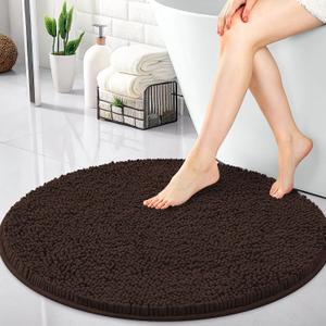 OLANLY 30-inch Round Bathroom Rugs, Extra Soft and Absorbent Chenille Bath Rugs, Quick Dry Machine Washable Bath Mats for Bathroom Floor, Tub and Shower, Home Decor Accessories, Brown