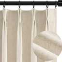 Topfinel Beige Curtains 96 Inch Long, Cream Pinch Pleated 100% Blackout Thermal Insulated Natural Linen Pinch Pleat Viral Drapes with Hooks Rings 2 Panel Sets, Burlap Flax 8FT Back Tab Curtains