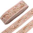 1.73 Inch Pink Floral Embroidery Trim Tape Sequin Bead Jacquard Ribbon Flower Boho Embroidered Woven Fabric Applique Ribbons for Sewing Making Crafts Clothes Christmas Bridal Costume dresses